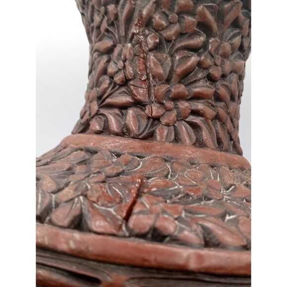 Chinese Cinnabar Vase Carved Super Rare Piece Antique 8 1/2" Tall - Picture 10 of 16